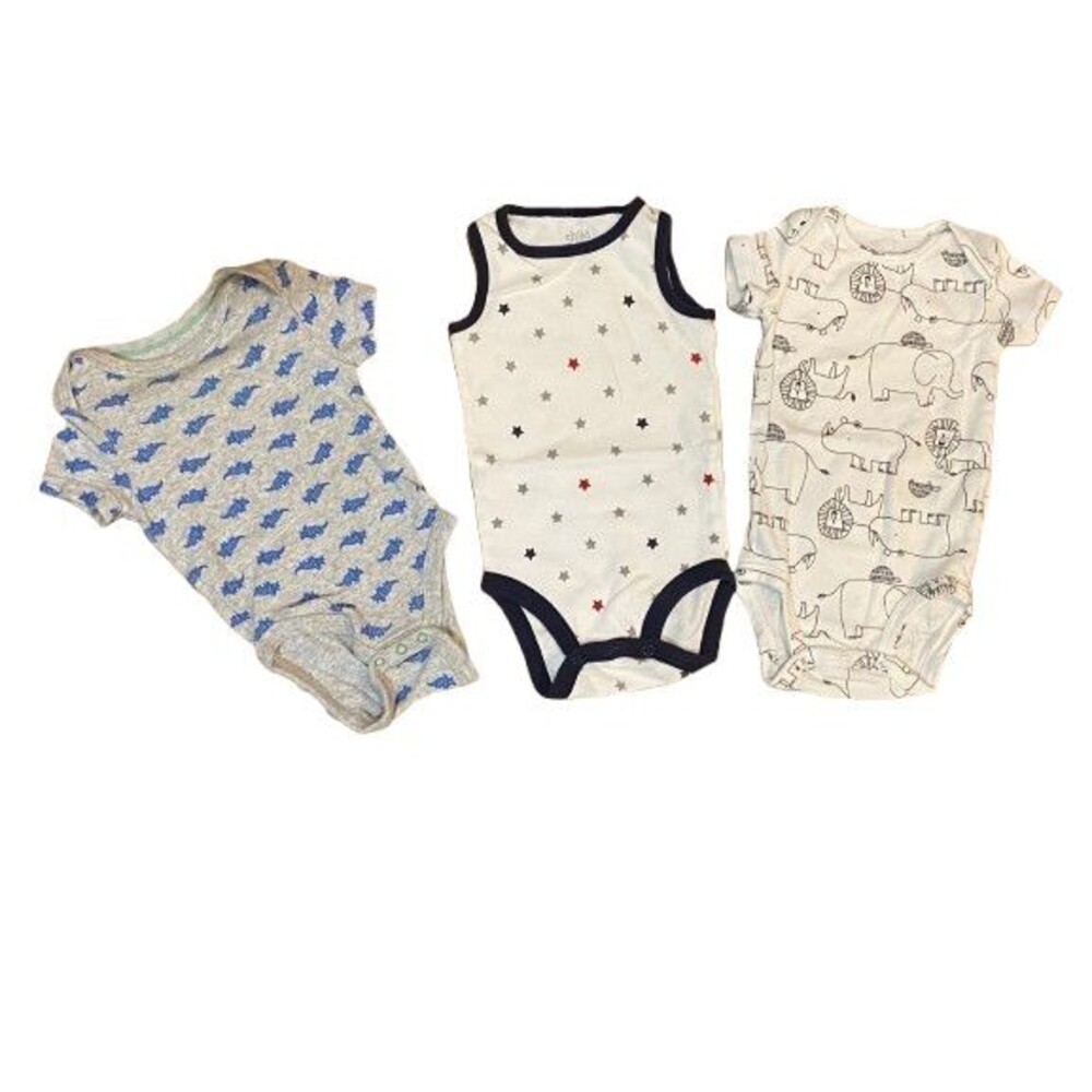 Lot of 3 Baby Boy's 3-6 Month Bodysuits One-Piece Short Sleeve Assorted Brands